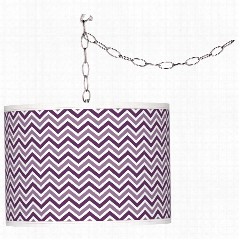 Contemporary Silver With Kimono Violet Narrow Zig Zag Shade Swag Pendant