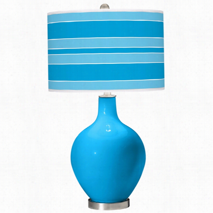 Contemporary Sky Blue Steel Bold Stripe 28 1/2-inch-h Ovo Table Lamp