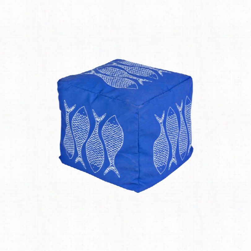 Contemporary Surya Fish Nautcial Blue 20-inch Square Pouf Ot Toman