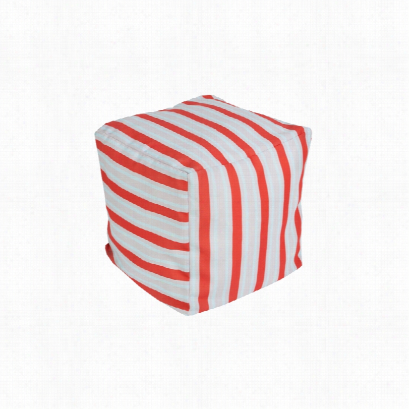 Contemporary Surya Nautical Striipe Persimmon 20-inch Square Pouf Ottoman