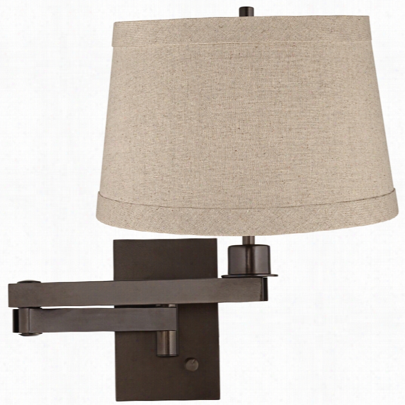 Conte Mpoay Swing Arm With Natural Linen Drum Shade Wall Lamp