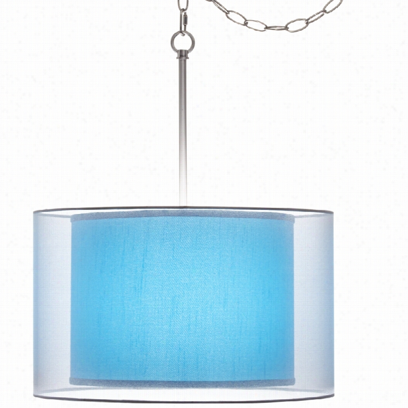 Contemporary Teal Blue Faux Sillk Double Shade Swa G Pendant