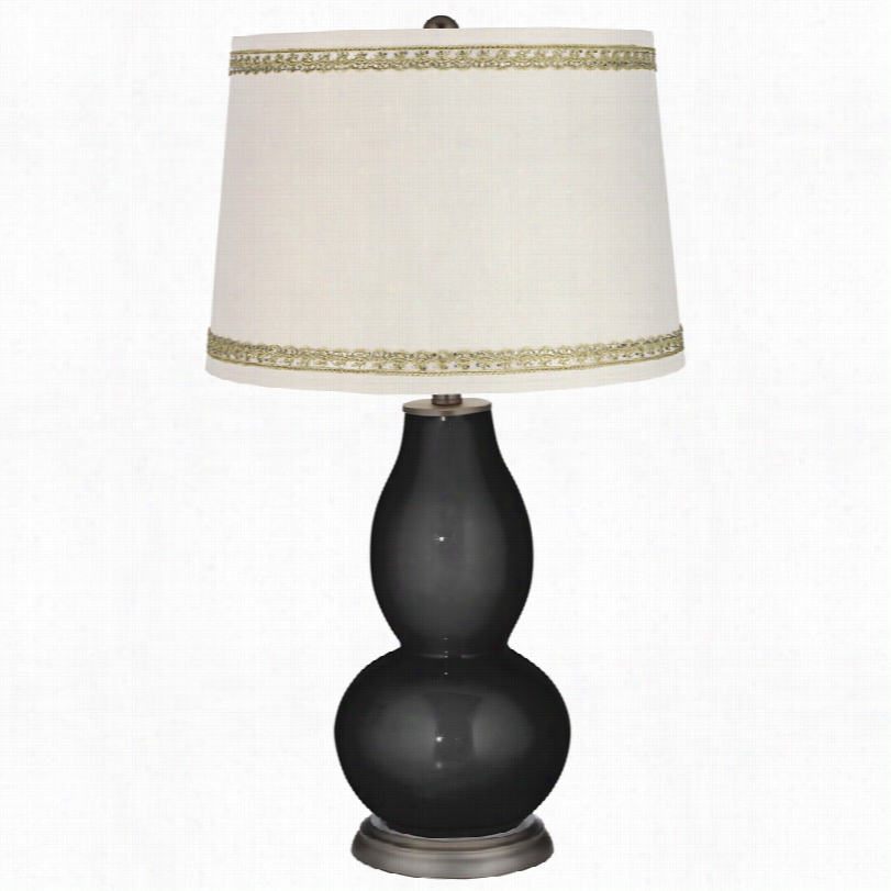 Contemporary Tricorn Black Double Gourd Table Lamp With Rhinesttone Lace Trim