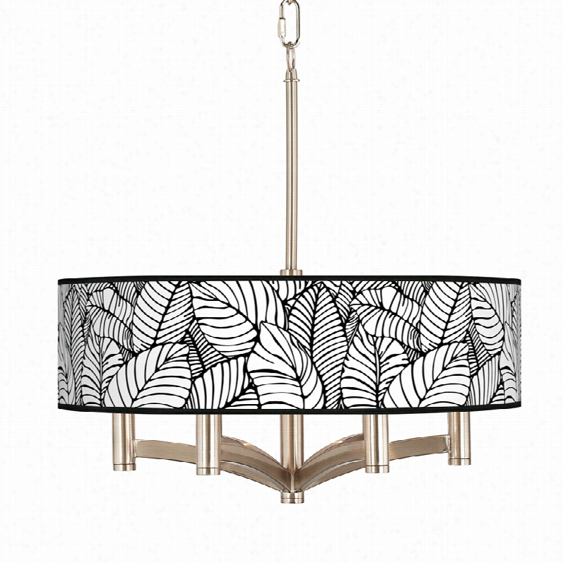 Contemporary Tropical Leaves Ava 6-light  Nickel Pendant Chandelier