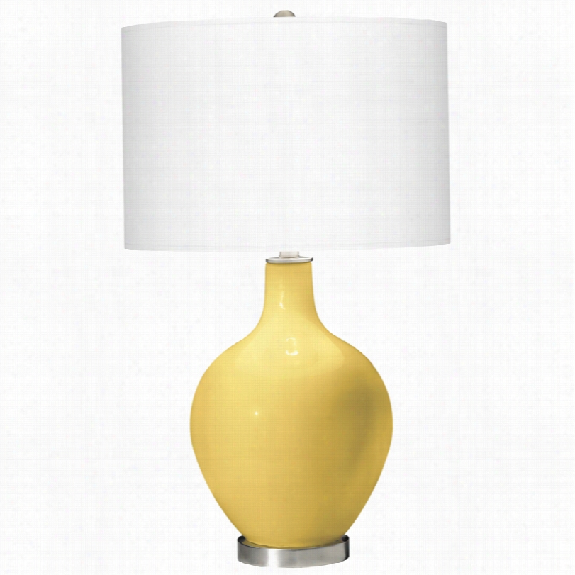 Contemporary White Linenn Shade With Daffodil Glass Ovo Table Lamp