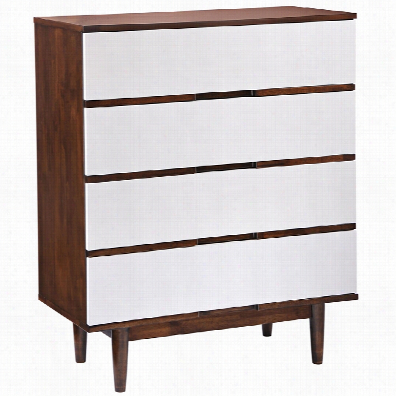 Contemporary Zuo La Contemporary Walnut And White 4-drawer High Chesg