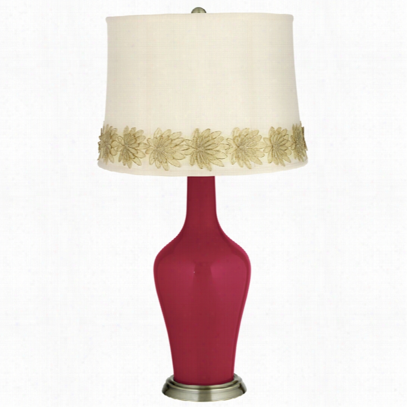 Transitional Antique Red Brass Anyatable Lamp In The Opinion Of Flower Appliqje Trim