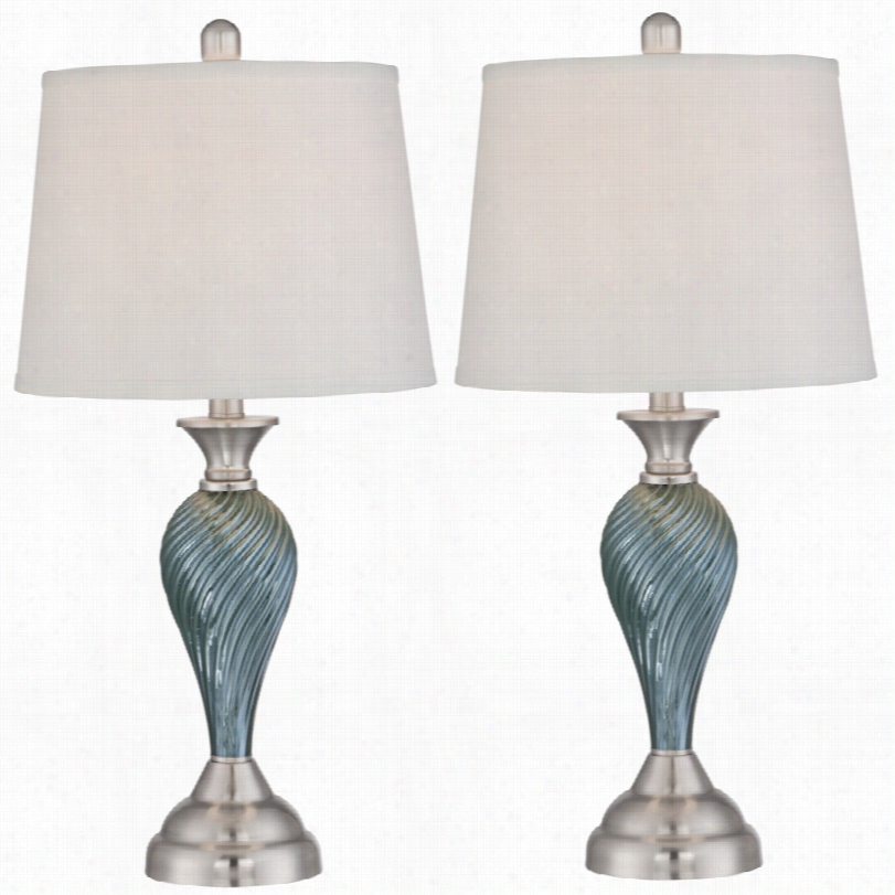 Transitional Arden Blue Glass Twist Column  Set Of 2 25-inch-h Table Lamp