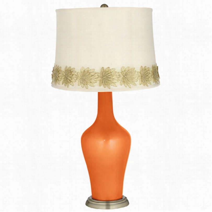 Transitional Burnt Orange Metallic And Flower Applique Anya Table Lamp