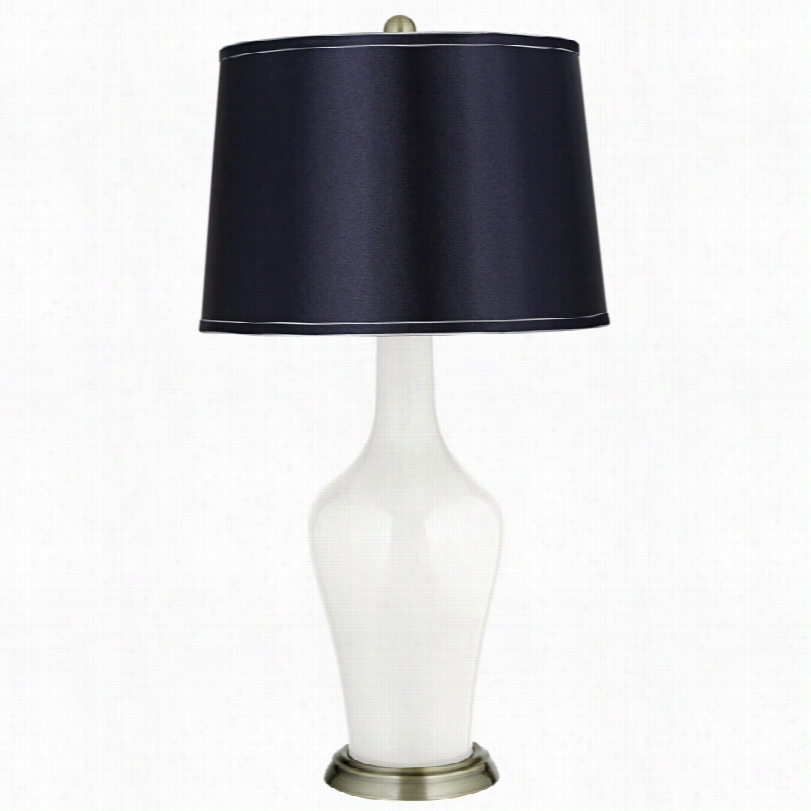 Transitional Color Plus Satin Navy Shade Winter White Anyya Table Lamp