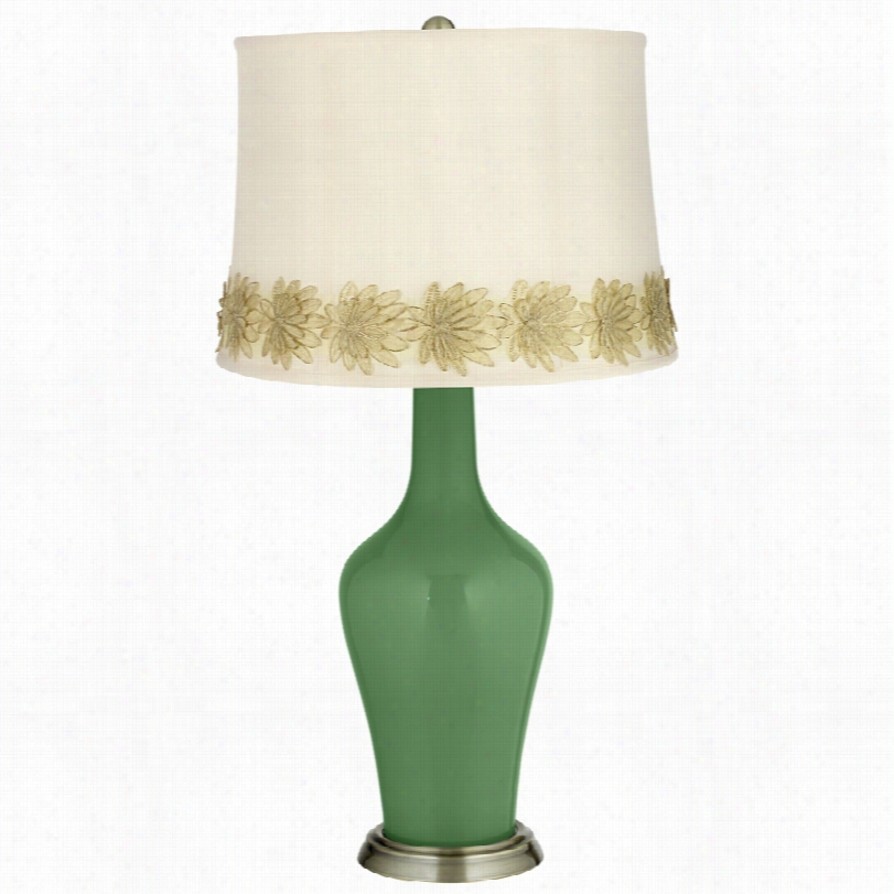 Transitional Garden Grove Brass Anya Tabel Lamp With Flowre Applique Trim