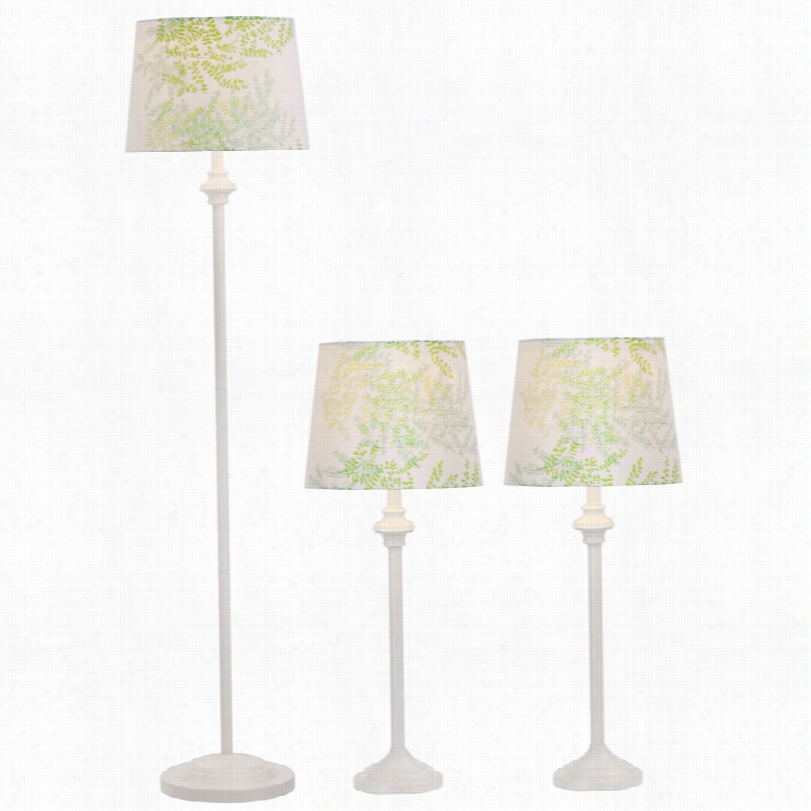 Transitional Griffith Floral Whitel Set Of 3 Tabld Lamps And Floor Lamp