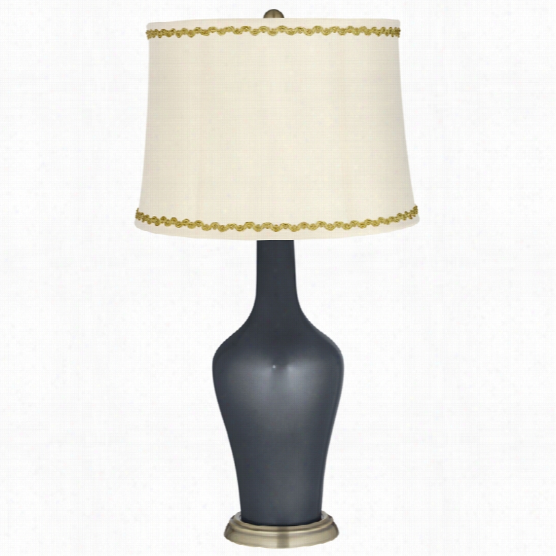 Transitional Gunemtal Metallic And Relaxxed Wave Trim Anya Table Lamp