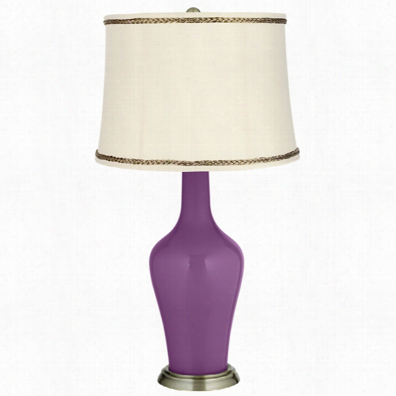 Transitional Kimono Violet Brass Anya Table Lamp With Twist Trim
