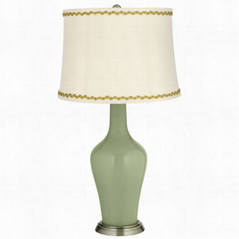 Transitional M Ajolica Green Assurance Anya Table Lamp Wiith Relaxed Wave Trim