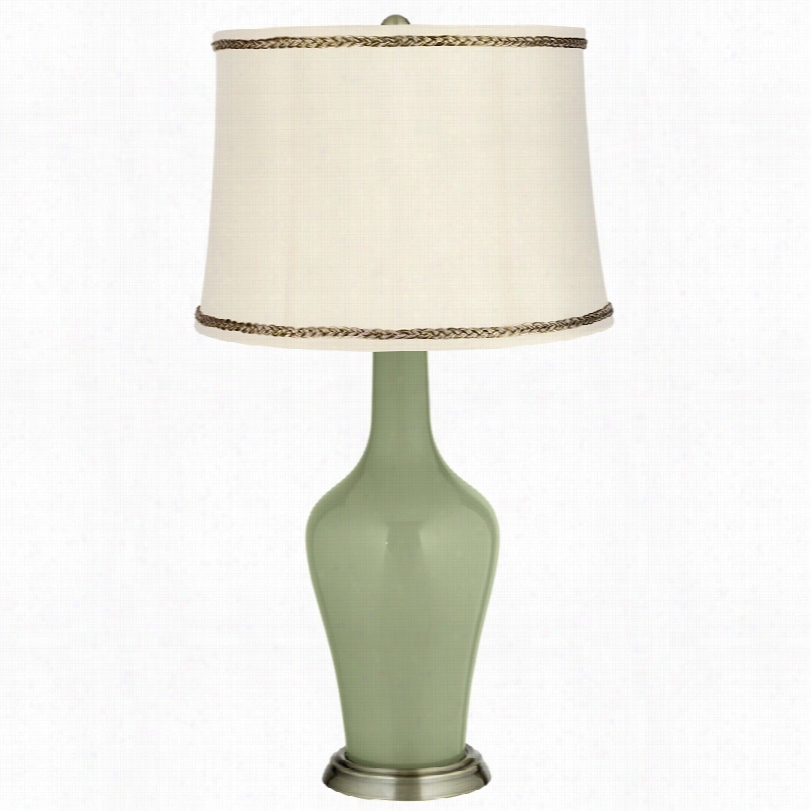 Transitional Majolica Green Brassa Nya Table Lamp With Twist Trim