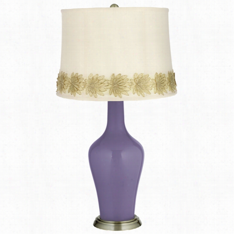 Transitional  Purple Haze And Flower Applique Trim Anya Table Lamp