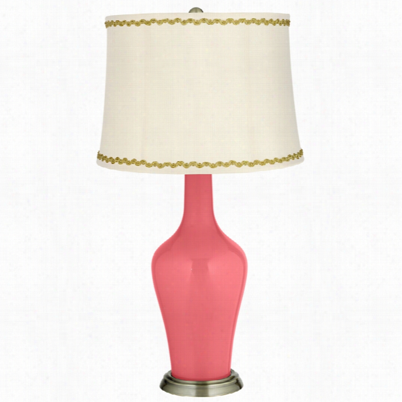 Transitioonal Rose Brass Anya Table Lamp With Relaxed Wave Trim
