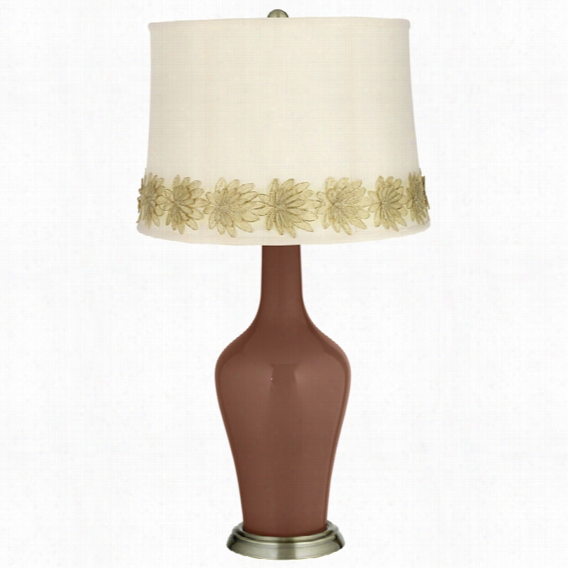 Transitional Rugged Brown Brass Anya Table Lamp With Flower Applique Dress