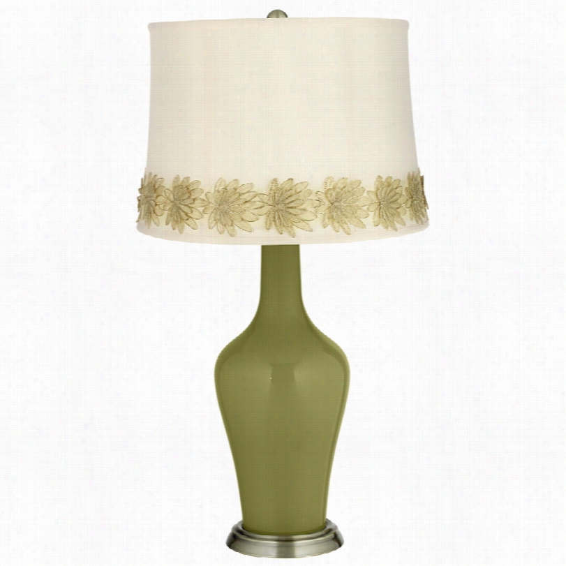 Transitional Rural Green Assurance Anya Table Lamp With Flower Applique Trim