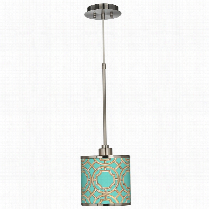 Transitional Teal Bamboo Trellis G Iclee Glow 7-inch-w Mini Pendant Light