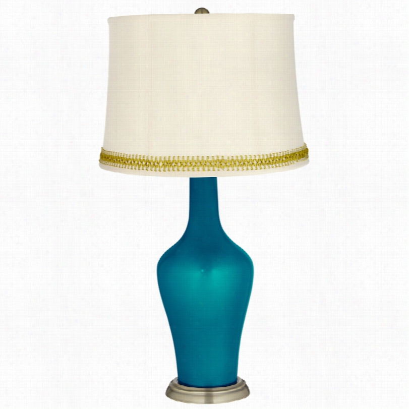 Transitional Turquoise Mtallic With Open Weave Trim Anya Table Lamp