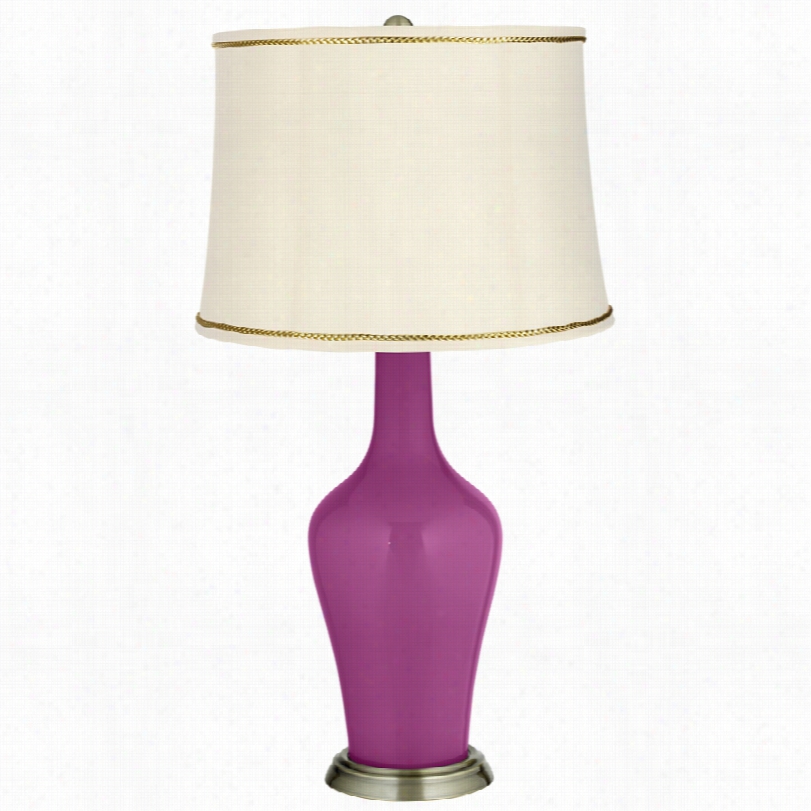 Transitionalvverve Violet Brass Ta6le Lamp With President's Braid Trim