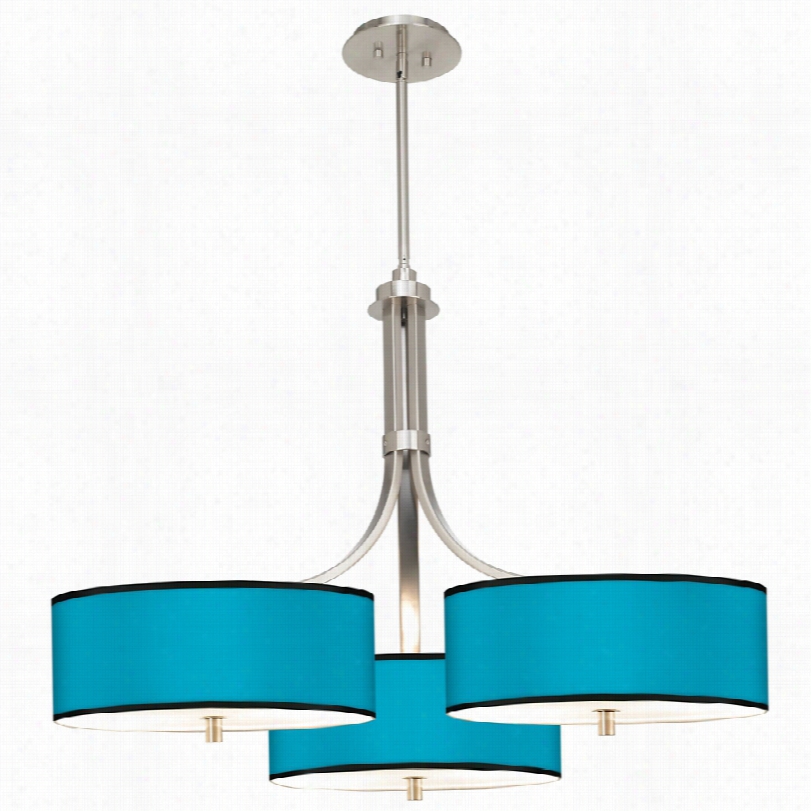 Contemporary Aqua Giclee Brushed Nickel 36-inch-w Large Triple Pendant