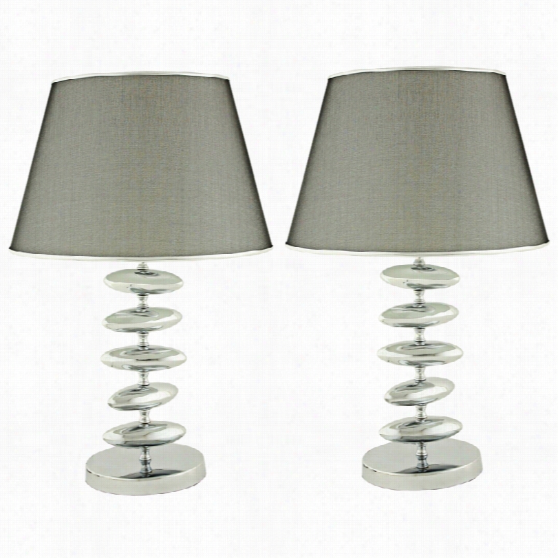 Contemporary Arley Curvex Silver Metal Contemporary Table Lamp Set