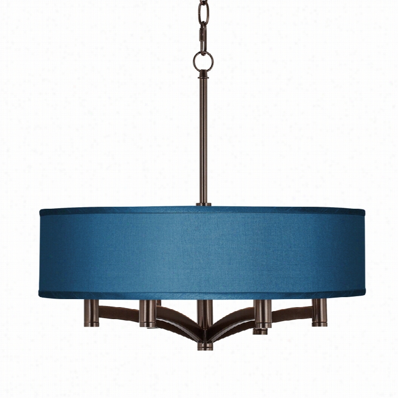 Contemporary Ava 6-light Blue Faux Silk Br Onze Pendant Channdelier