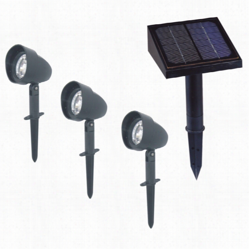 Contemporary Black Solar 3-led Set Of Three Landscape Spotlights