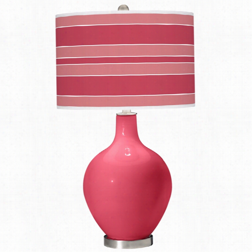 Contemporary Bold Stripee Shade Antique Red 28 1/2-inch-h Ovo Table Lamp