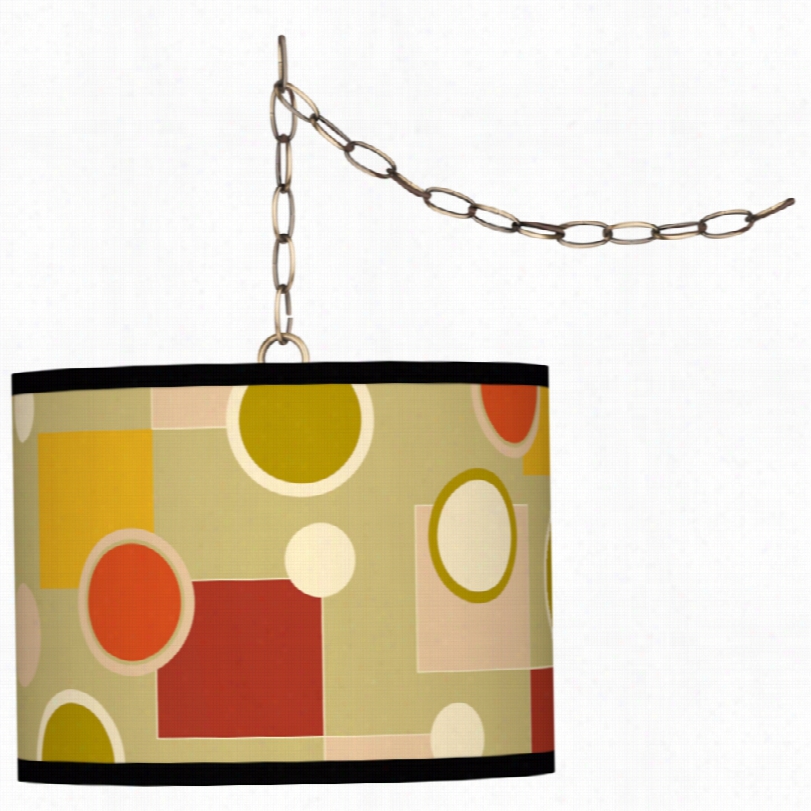 Contemporrary Brass With Retro Citrus Medley Drum Shade Swag Light