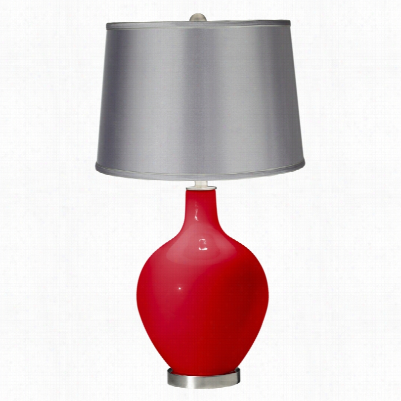 Conteporary Bright Red With Satin Light Gray Shade Color Plus Table Lamp