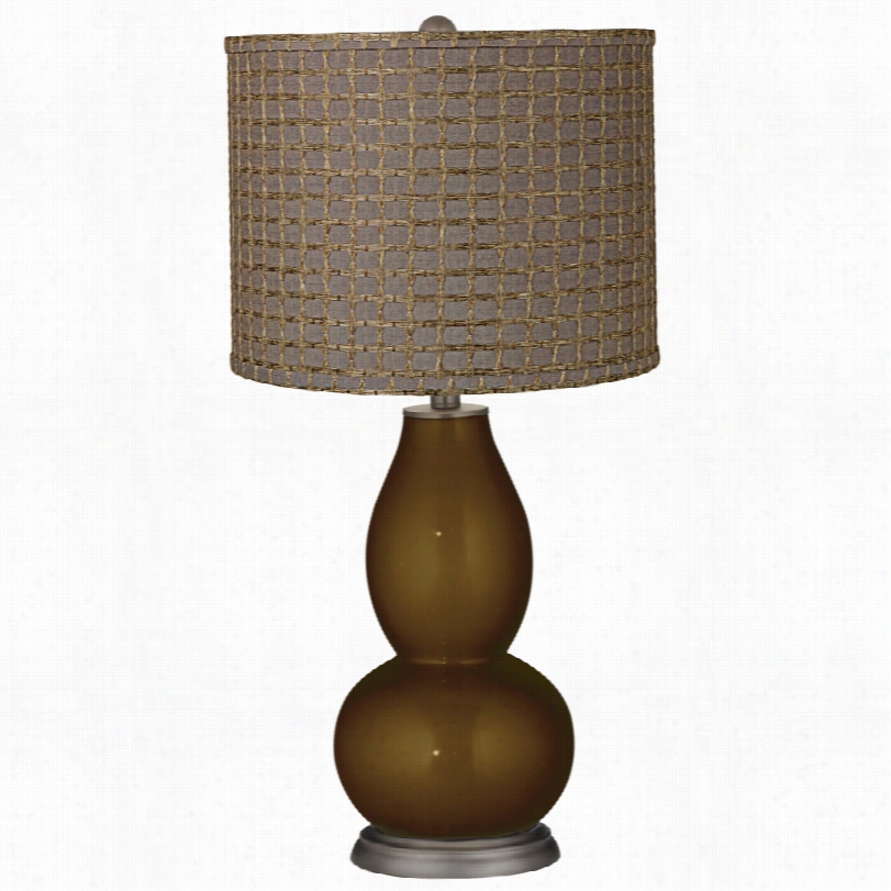 Contemporary Brown Tan Weave Bronze Metallic Doublw Gourd Tab Le Lamp