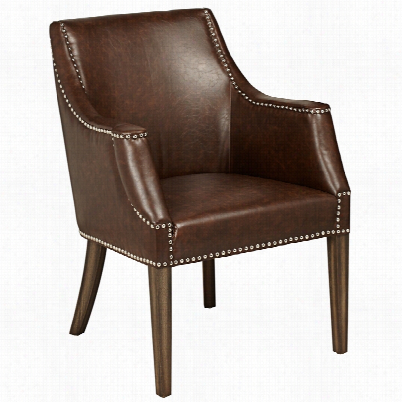 Contemporary Calabria Brown Bonded Leather Nailhead Armchair