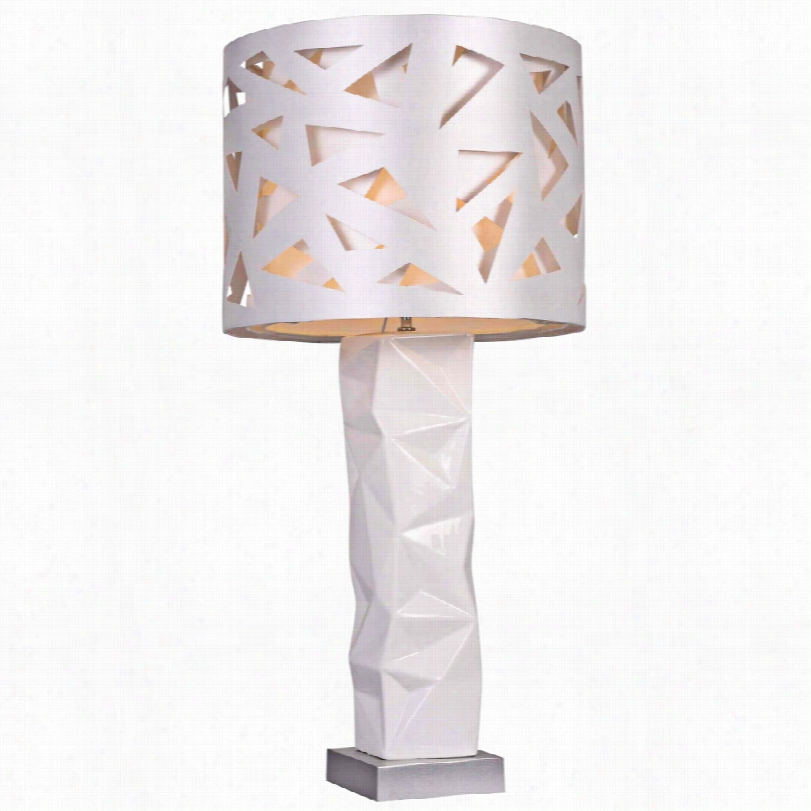 Contemp Orary Caprice Geometrr Ic White 37-inch-h Ceraamic Taable Lamp