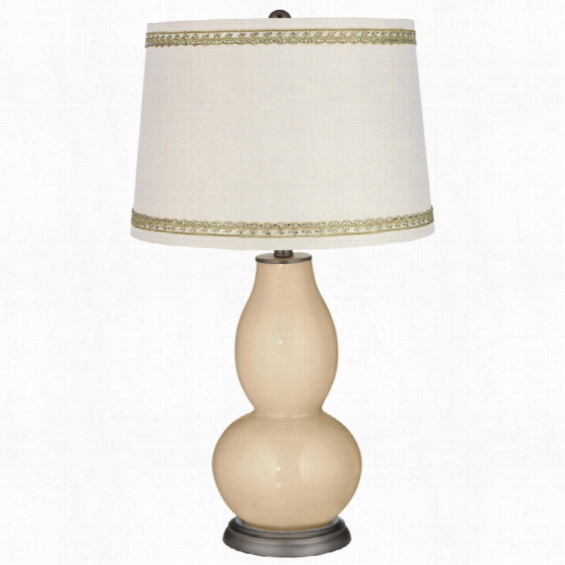 Contemporay Colonial Taan Double Gour Table Lamp With Rh Inestone Lace Trim