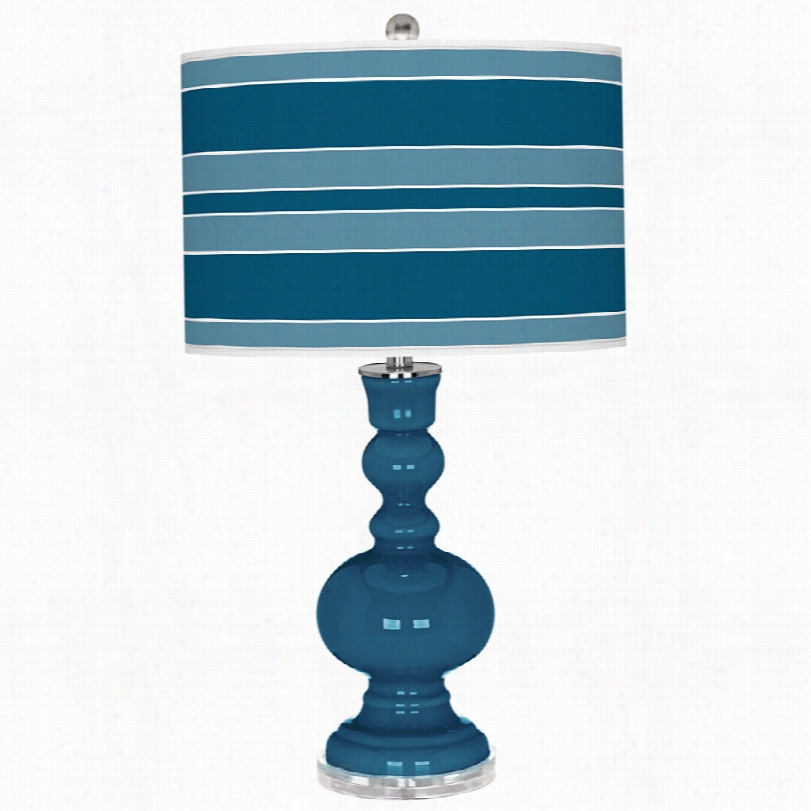 Contemporary Color Plus Bosporus Blue Bold Stripe Apothecary Table Lamp