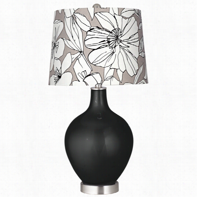 Contemporary Color Plus Grapjic Floral Cavia Rmettallic Ovo Table Lamp