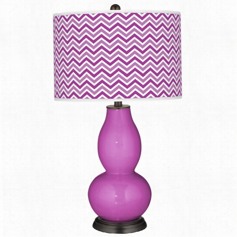 Contemporary C Olor Pluspeony Purple With Narrlw Zig Zaf  Shade Table Lamp