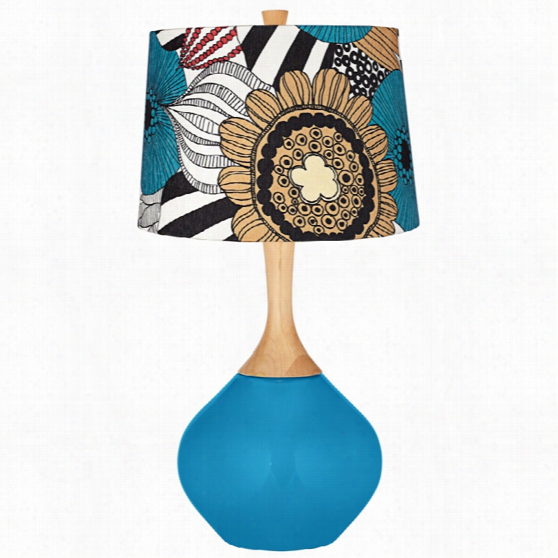 Contemporary Color Plus Pop Art Floral Shade River Blue Wexler Table Lamp