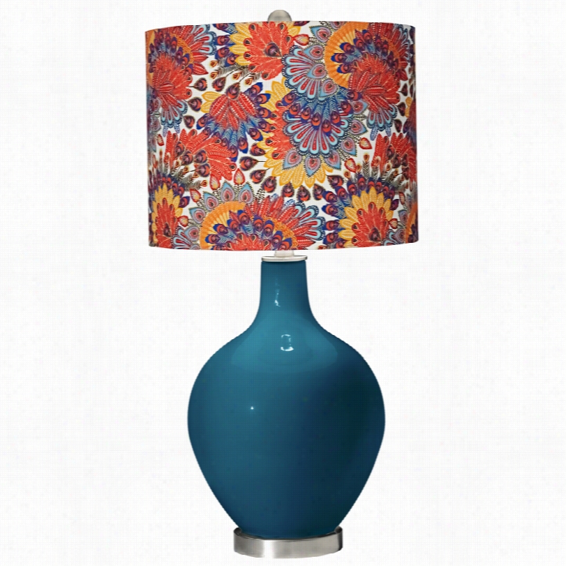 Contemorary Color Plus Red Calico Shade Coeanside Blue Ovo Table Lamp