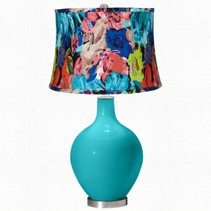 Contemporary Color Pplus Technicolor Floarl Surfer Blue Ovo Table Lammp