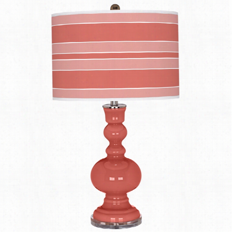 Contemporary Coral Reef Attending Bold Stripe Drum Shade Color Plus Table  Lamp