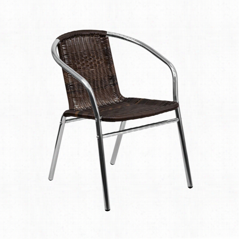 Contemporary Cress Aluminum Aand Brown Ratgan Outdoor Stackable Armchair