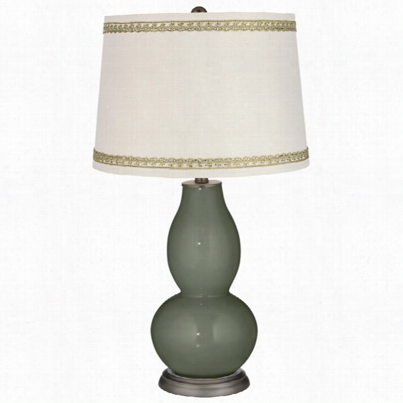 Contemporary Ddeep Lichen Green Double Gourd Lamp Through  Rhinestone Lace Trim