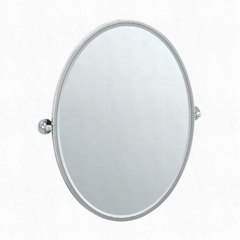 Contemporary Gatco Cafe Chrome Metal Frame Oval Vanity Mirror-2x33