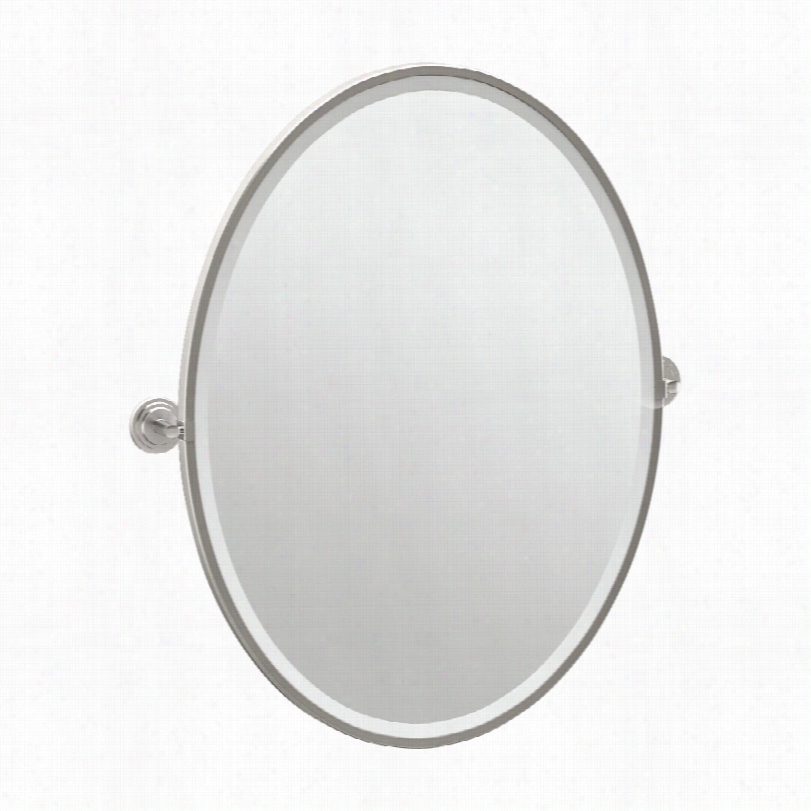 Contemporary Gatco Marina Modern Satin Nickel Oval Wall Mirror-28 3/4x34