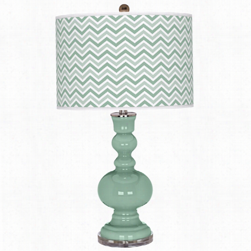 Contemporary Gryed Jade With Narrow Zig Zag Shade Color Plus Tabe Lamp